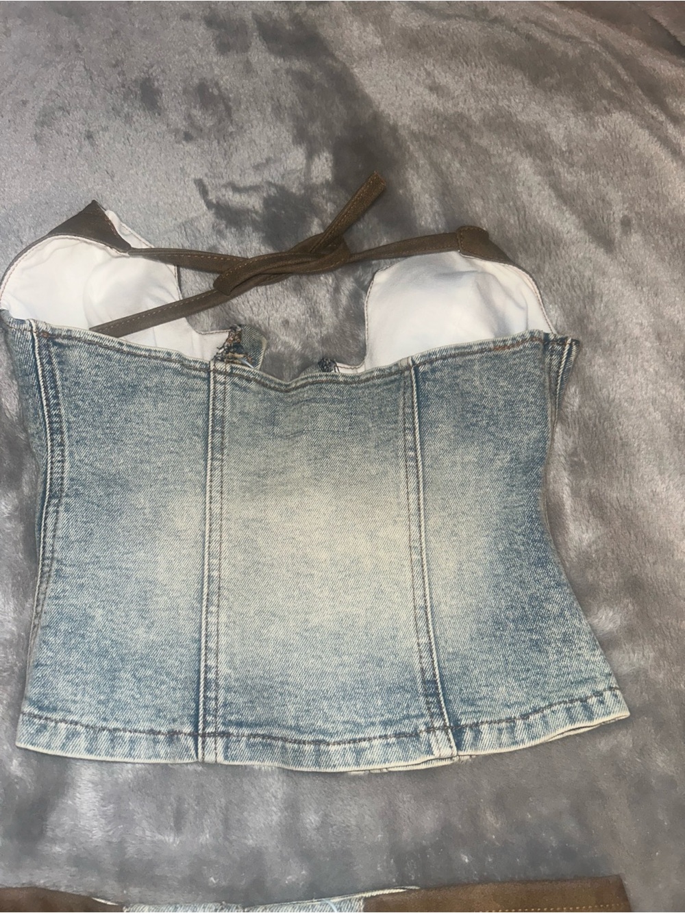 REVICE Olive Brown Suede-Trim Denim Corset Camisole sold as the set - Picture 8 of 11